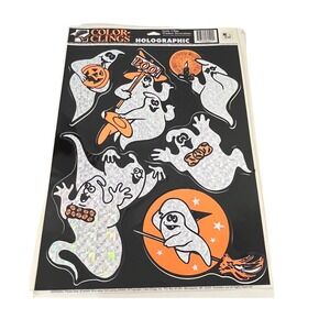 14 Sheets of Vintage 90s Halloween Window Clings Ghosts Pumpkins Holographic